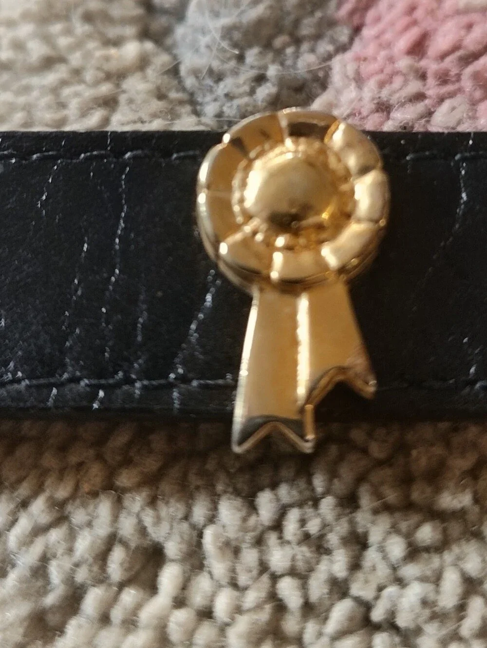 Black Women's Equestrian  Leather Blue Ribbon Belt